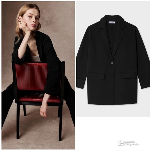 White + Warren Superfine Organic Cotton Oversized Blazer black NWT - Picture 1 of 9